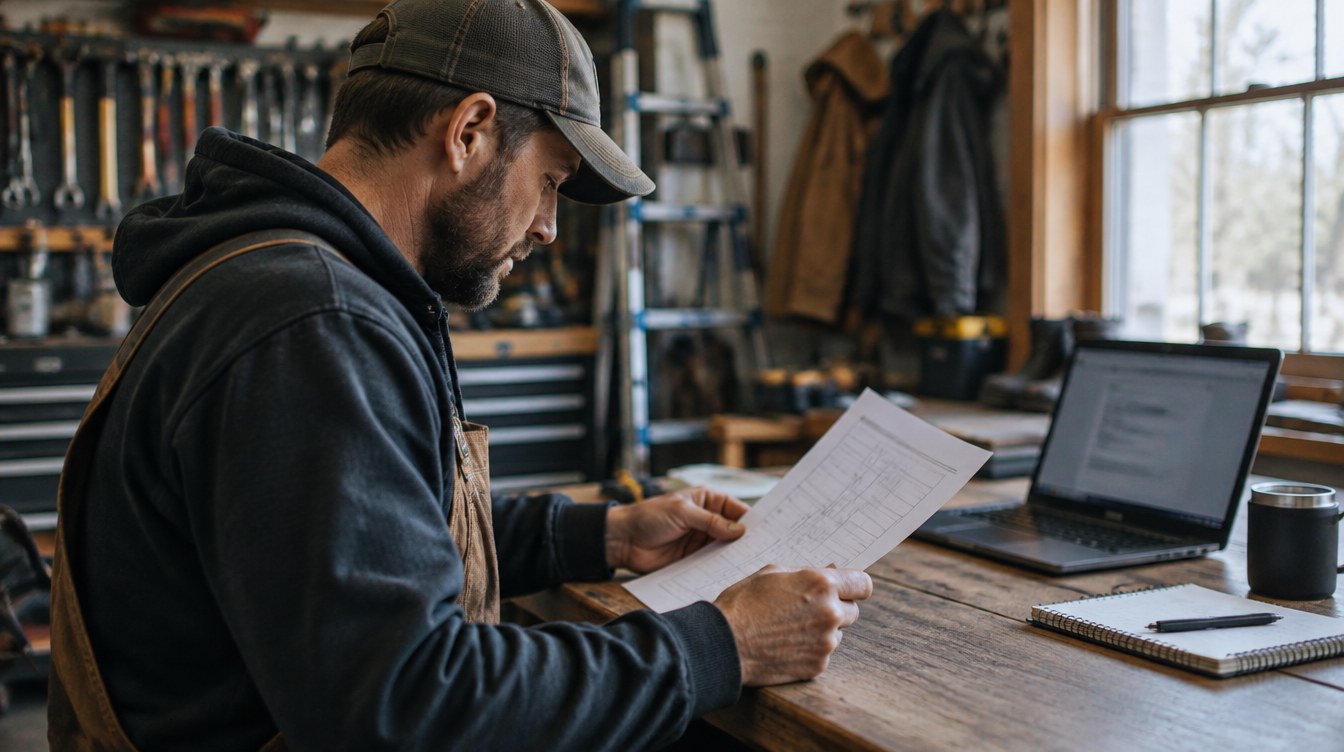 Illustrative photograph of a service business owner reviewing work